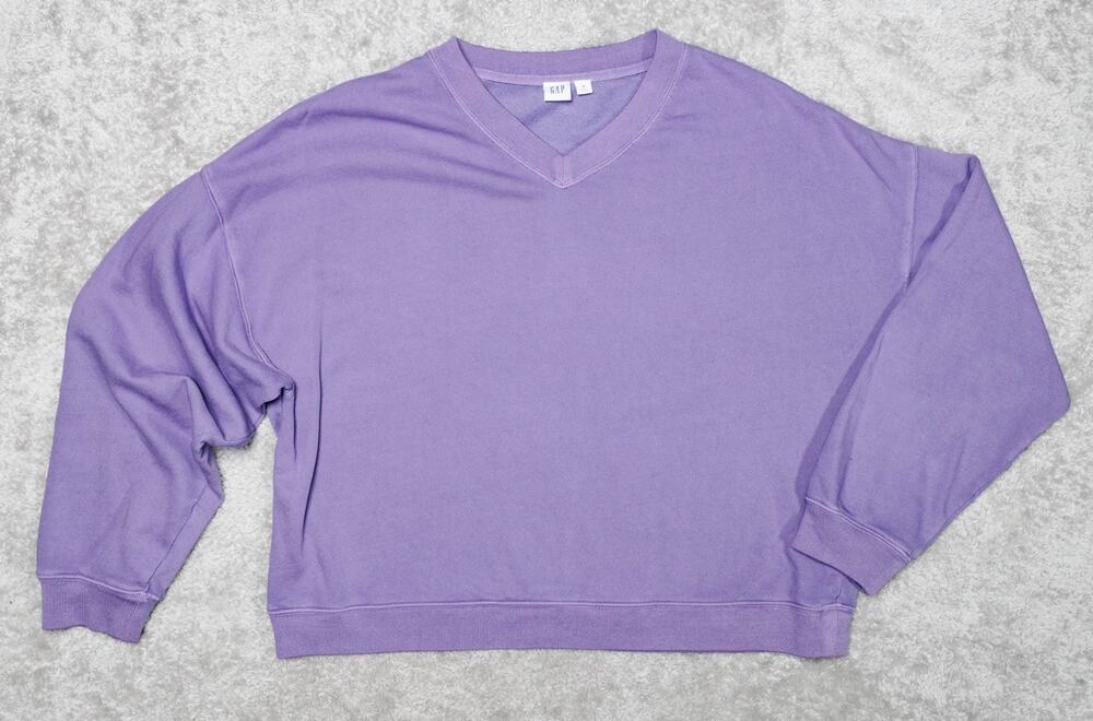 Gap Vintage Soft French Terry Purple Loganberry V Neck Sweatshirt Womens M NWOT